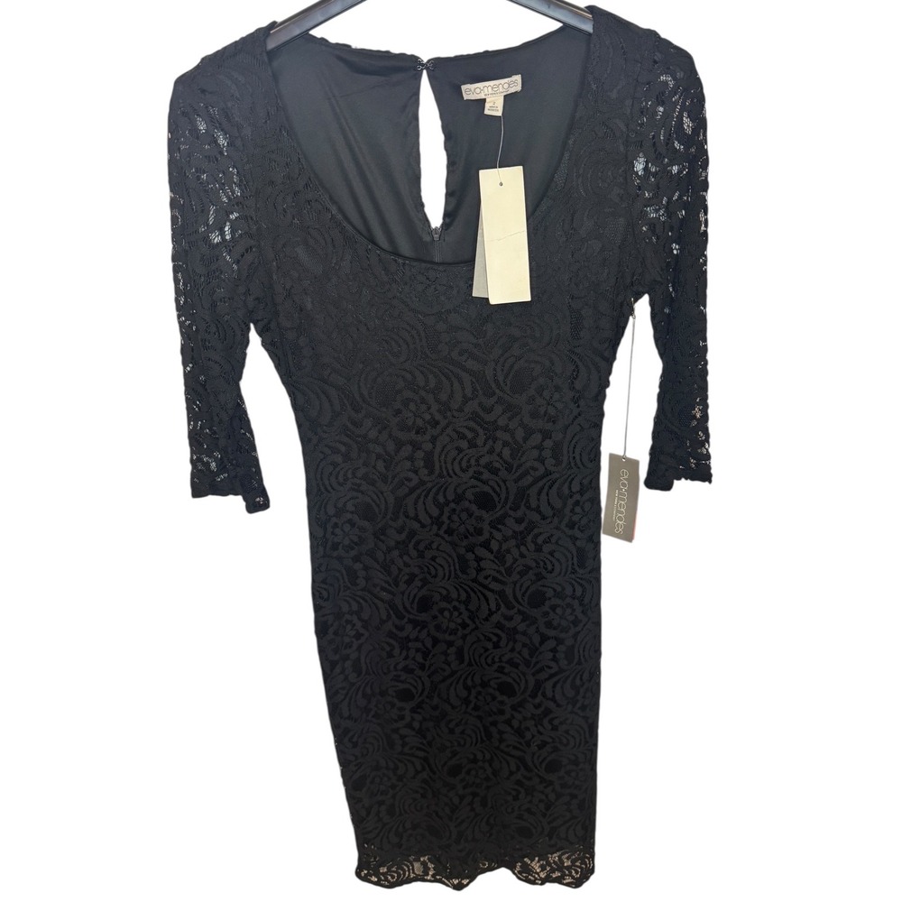 Eva‎ Mendes New York Company Black Lace Dress Sheath Knee Length 3/4 Sleeve 2